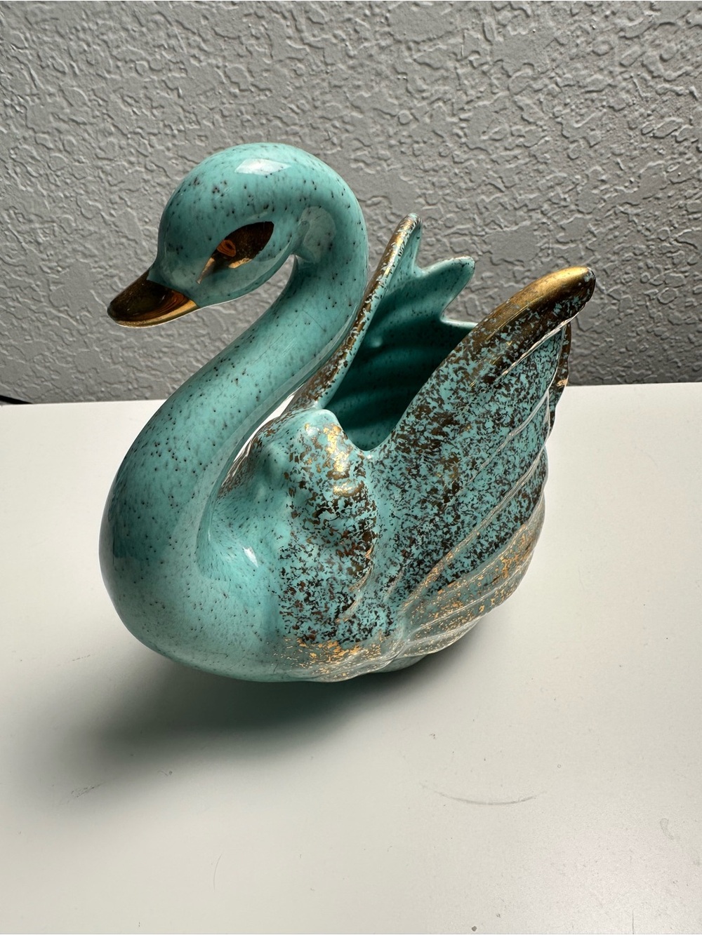 Vintage Turquoise & Gold Swan Table Centerpiece/Trinket Dish